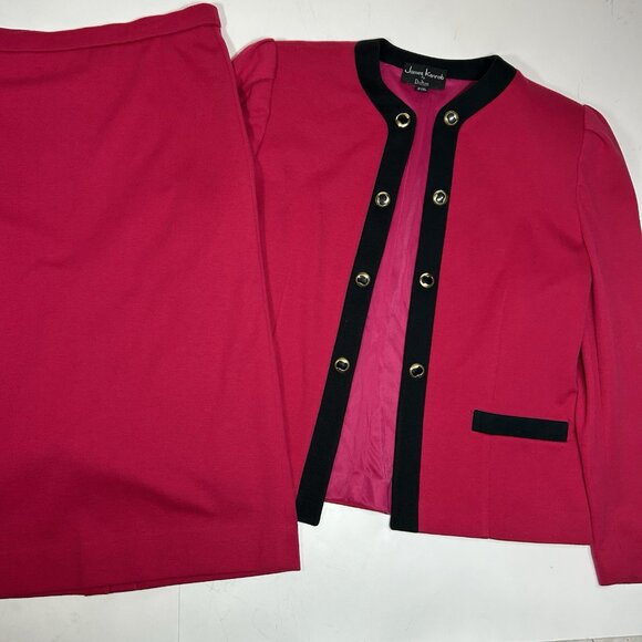 Vtg JAMES KENROB by Dalton Pink Knot Skirt Suit Open Jacket Lined Sz 14 Skirt 12 - Picture 2 of 14
